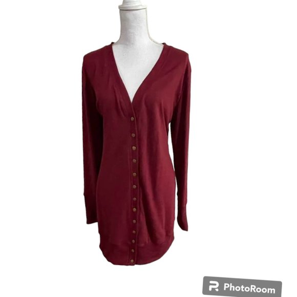 Soft Long Burgundy Cardigan Sweater w/ Snaps 2XL - Picture 14 of 14